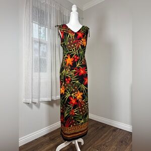 Vintage Y2K R&K Originals Tropical Print Tie Shoulder Sleeveless Maxi Dress